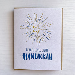 Peace, Love, Light Hanukkah - Letterpress Card