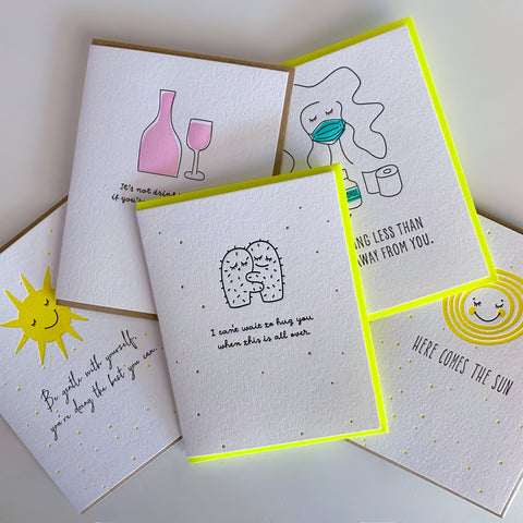 Corona Cards, Quarantine Card Set of Social Distancing Letterpress Cards